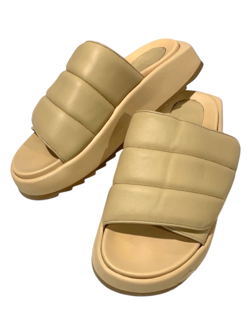 GIA BORGHINI Gia 3 Quilted Leather ButterTan Slide Sandals - 39 EU / Sz 8.5 US